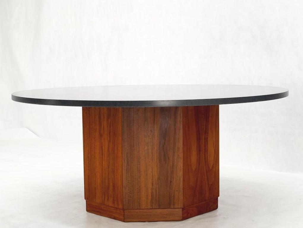 Octagonal Oil Walnut Base Round Slate Top Mid-Century Modern Coffee Table MINT!