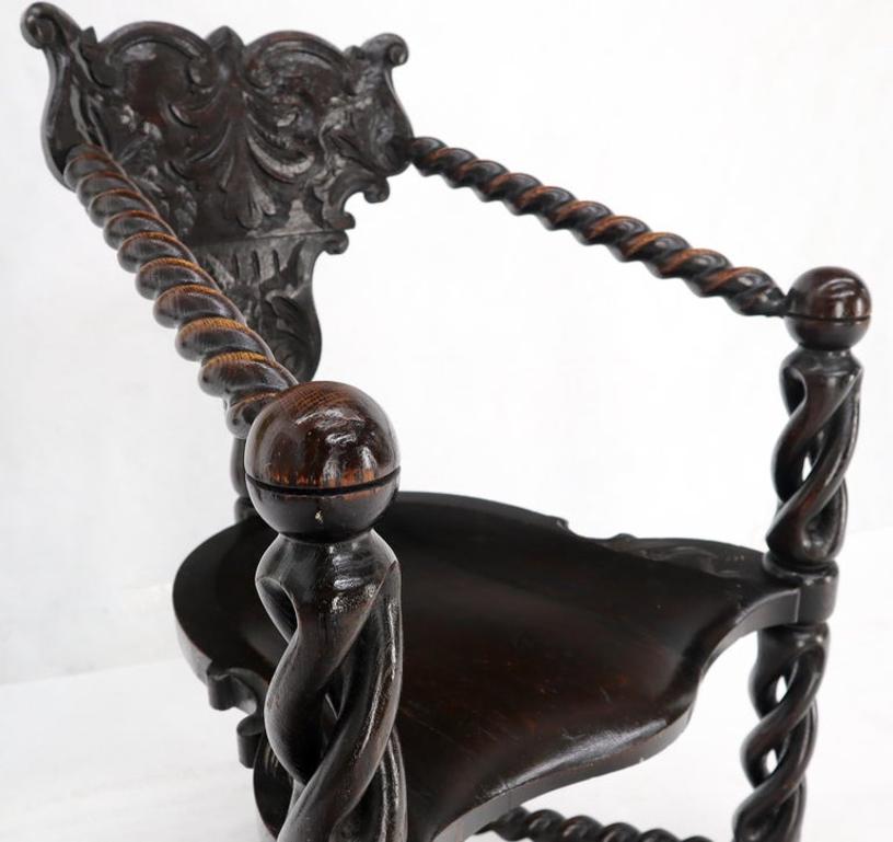 Pierce Carved Wood Oak Tri Legged Arm Chair