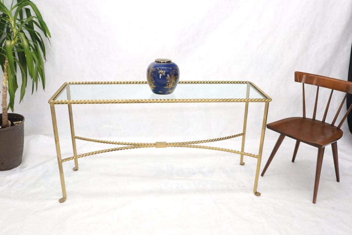 Twisted Rope Forged Gold Finish Glass Top Console Table