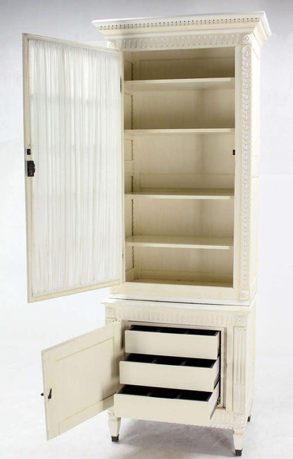 Two Part Step Back Painted White Faux finish Cupboard Vitrine