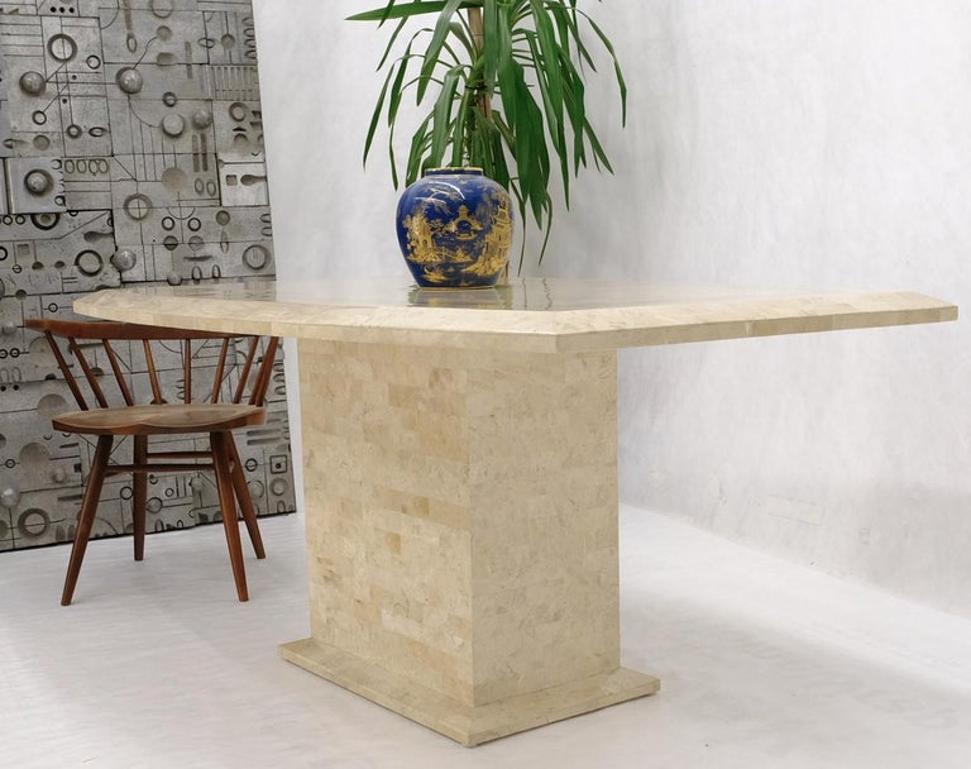 Tessellated Stone Tile Mid-Century Modern Boat Shape Dining Table