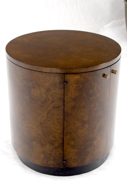 Mid-Century Modern Cylinder Drum Shape Burl Wood End Side Table Nightstand Mint!