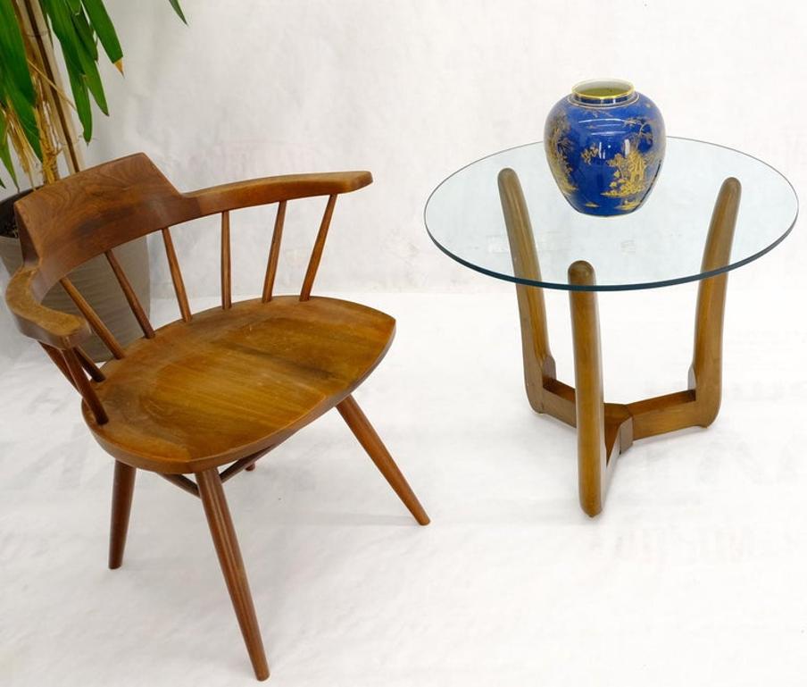 Sculptural Tripod Base Round Glass Top Side Center Table Stand