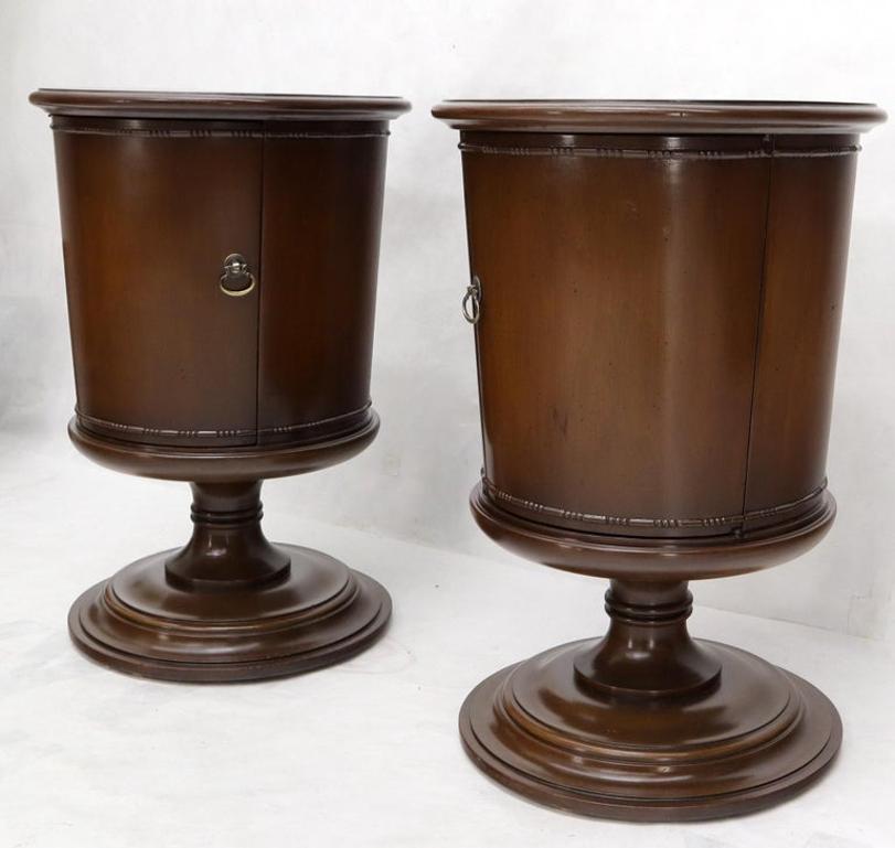 Pair of Round Barrel Shape One Door Compartment End tables Night Stands