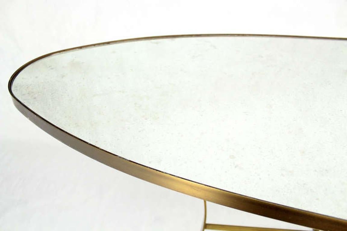 EstablishedLines Large Brass Oval Mirrored Top 39"h Bar Hight Table Display Center Console MINT!