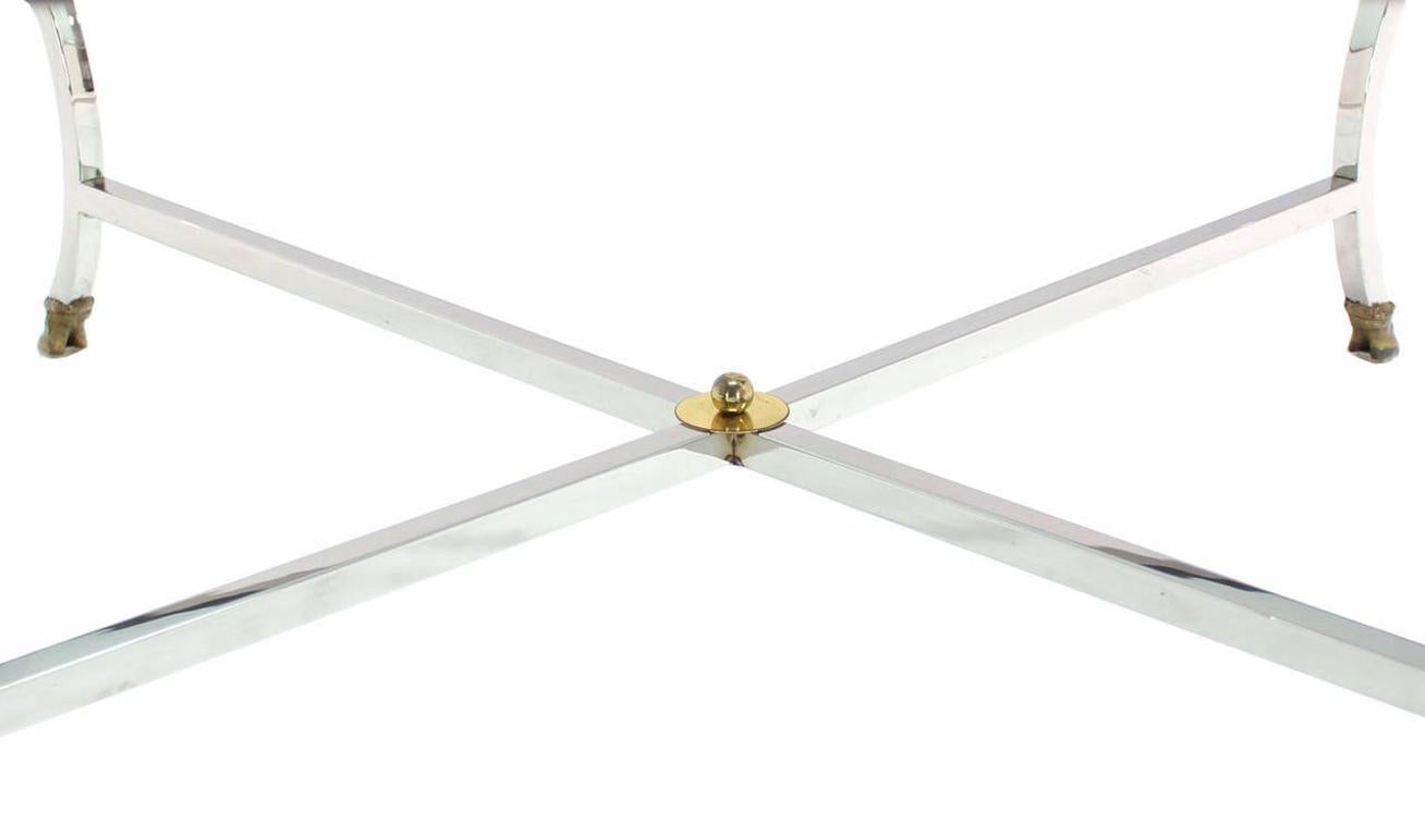 EstablishedLines Italian 3/4" Glass Top Square Coffee Table Chrome Brass Hoof Feet Base MINT!