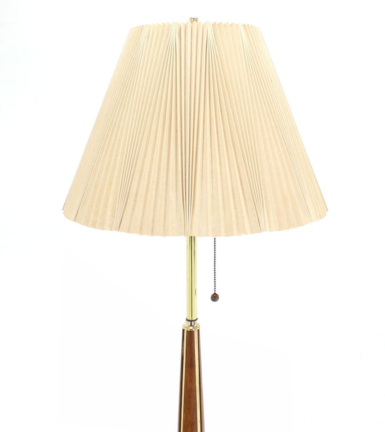 EstablishedLines 1970's Round Solid Oiled Walnut Brass Trims Base Mid Century Modern Floor Lamp