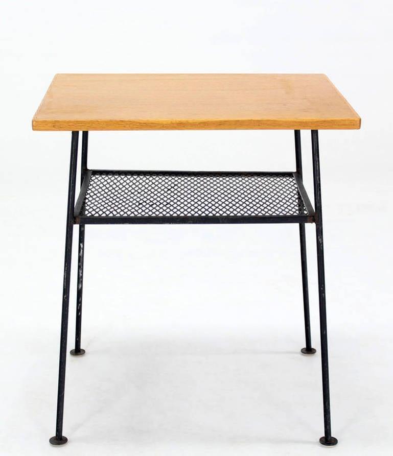 EstablishedLines Mid Century Modern Mesh Shelf Wire Legs Side or End Lamp Occasional Table Stand