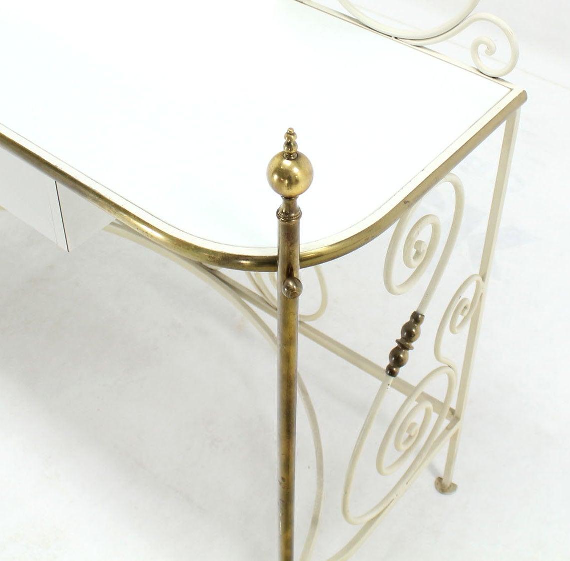 EstablishedLines Decorative Vanity Dressing Table Milk Glass Top Metal Scroll Brass Hardware