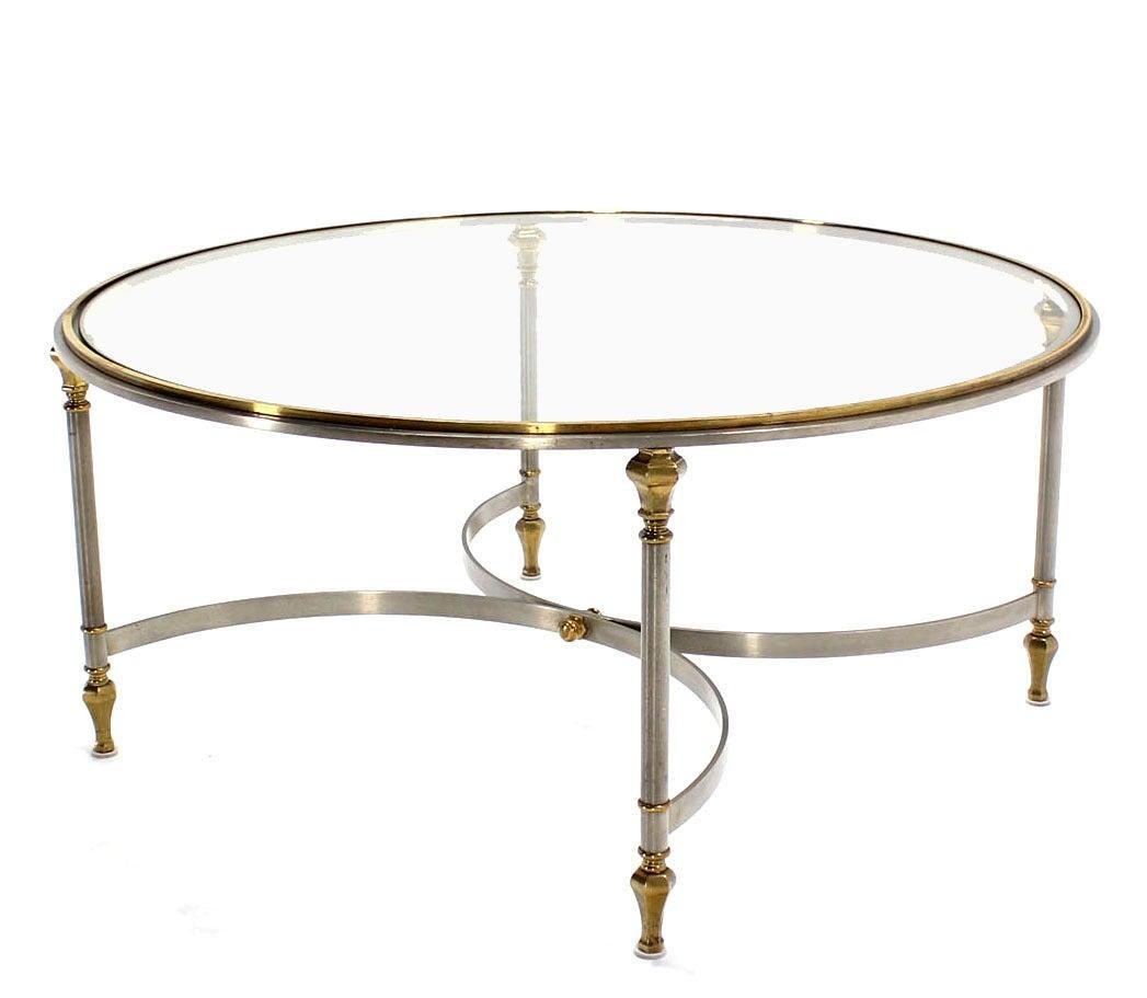 EstablishedLines Italian Mid Century Modern Round Chrome Brass Glass Top Center Coffee Table MINT