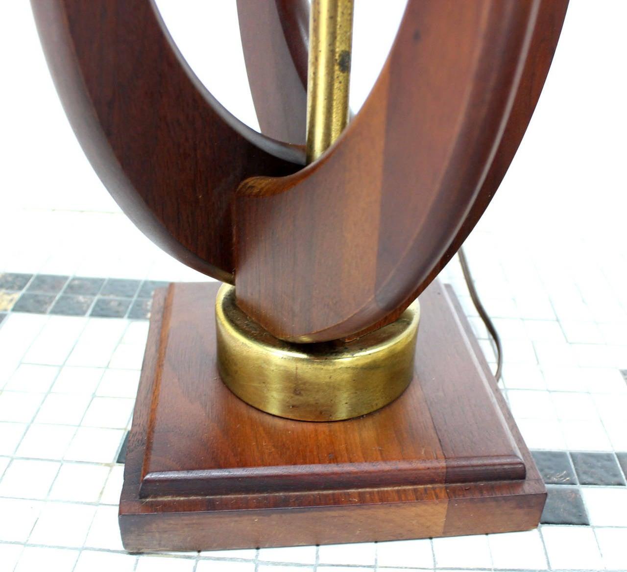 EstablishedLines Pair of Mid Century Modern Sculptural Flame Motive Oiled Walnut Table Lamps MINT