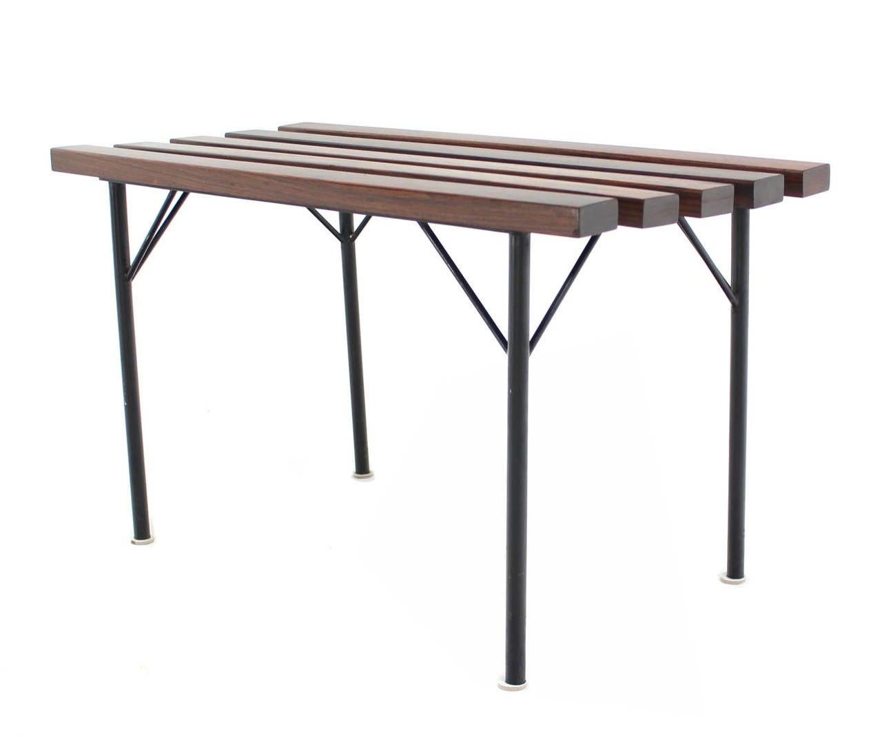 EstablishedLines Solid Rosewood Small Compact Mid Century Modern Slat Bench Black Metal Base MINT