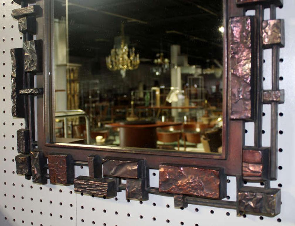 EstablishedLines Rectangle Mid Century Modern Cityscape Brutalist Style Frame Wall Mirror MINT!