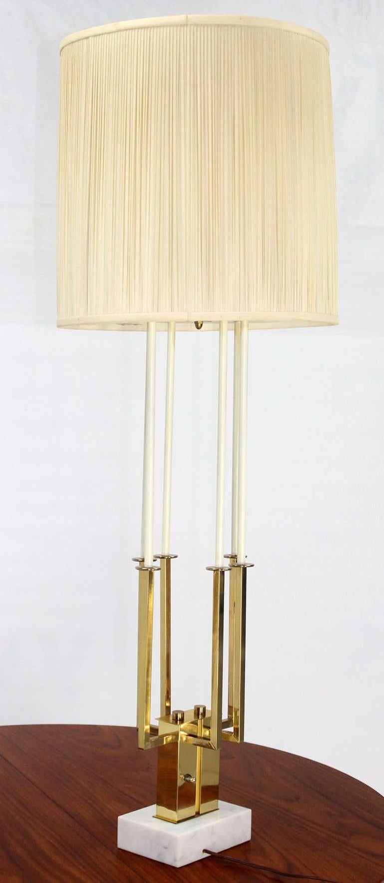 EstablishedLines Mid Century Modern Tall Brass Marble Base Table Lamp MINT!
