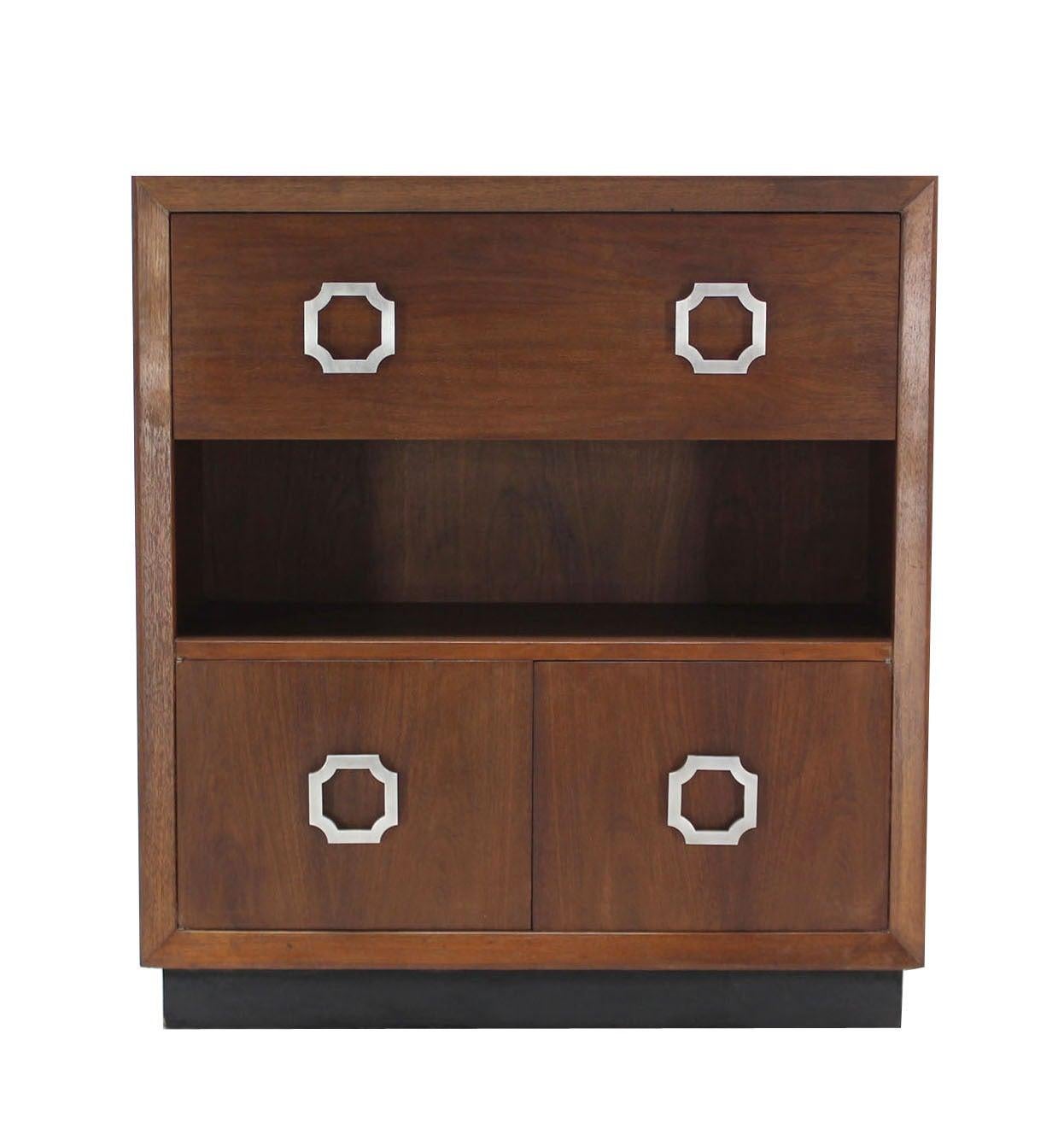 EstablishedLines Oiled Medium Walnut Mid Century Modern Art Deco Drop Down Desk Secretary Cabinet
