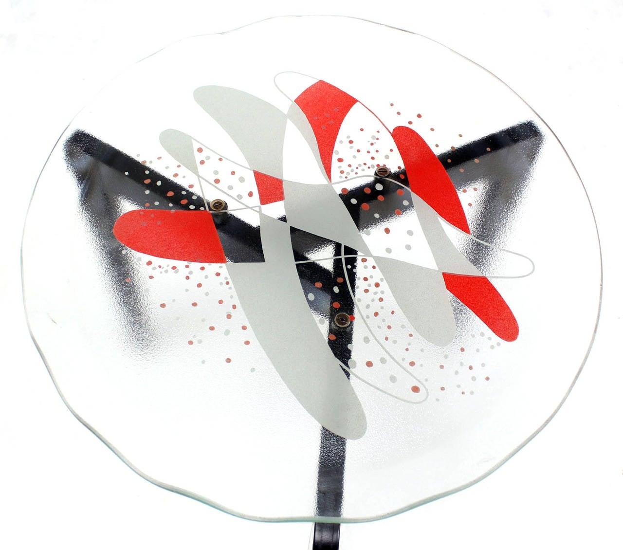 EstablishedLines Art Glass Scallop Edge Bowl Tray Top Tapered Leg Stackable Nesting Side Table