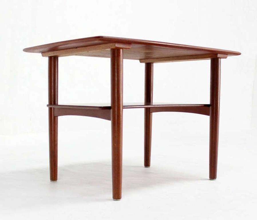 EstablishedLines Povl Dinesen Pair Danish Modern Teak End Tables Solid Tapered Dowel legs 1 Shelf