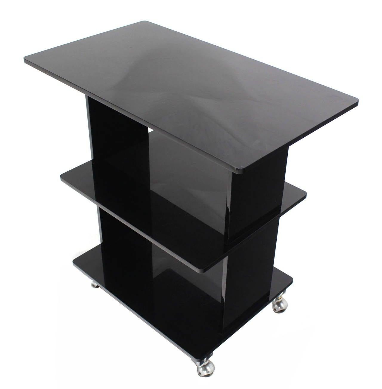 EstablishedLines Smoked Lucite Rolling 3 Level Tier Cart Serving Side End Table Stand on Wheels
