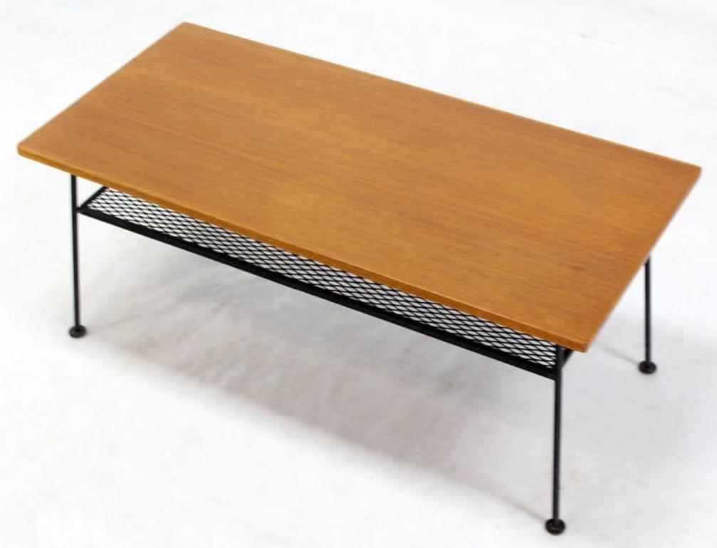 EstablishedLines Mid-Century Modern Rectangle Coffee Table by Freda Diamond Mesh Shelf Wire Legs