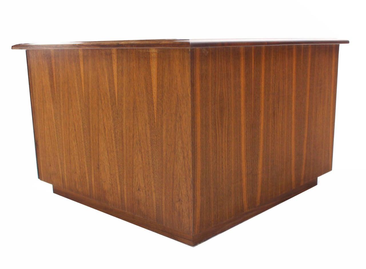 EstablishedLines Mid Century Modern Double Door Cabinet Cube Shape Walnut End Side Lamp Table