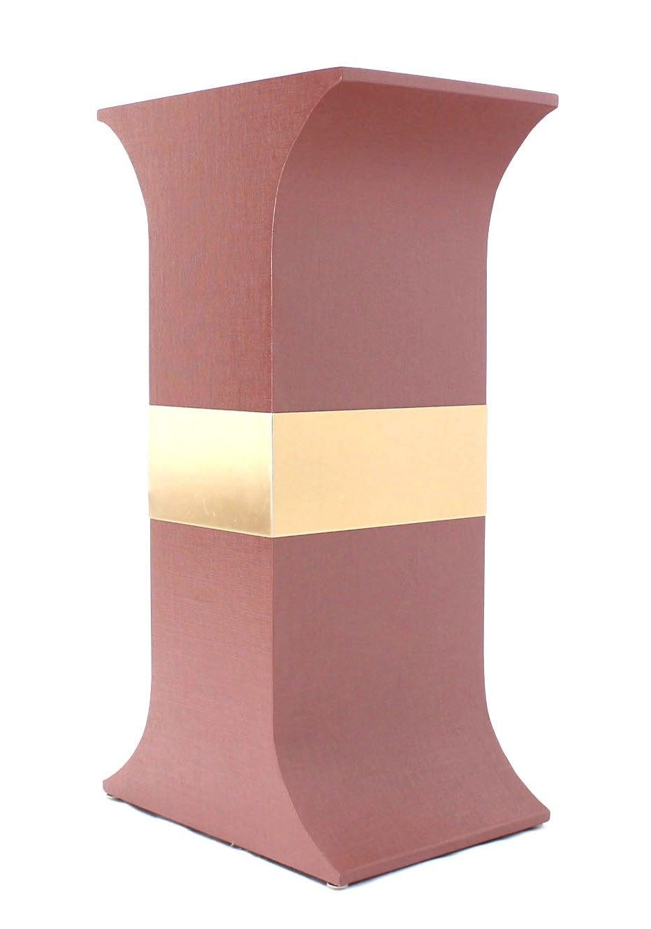 EstablishedLines Grasscloth Wrapped Three Mid Century Modern Pink Lacquer Brass Trim Pedestals