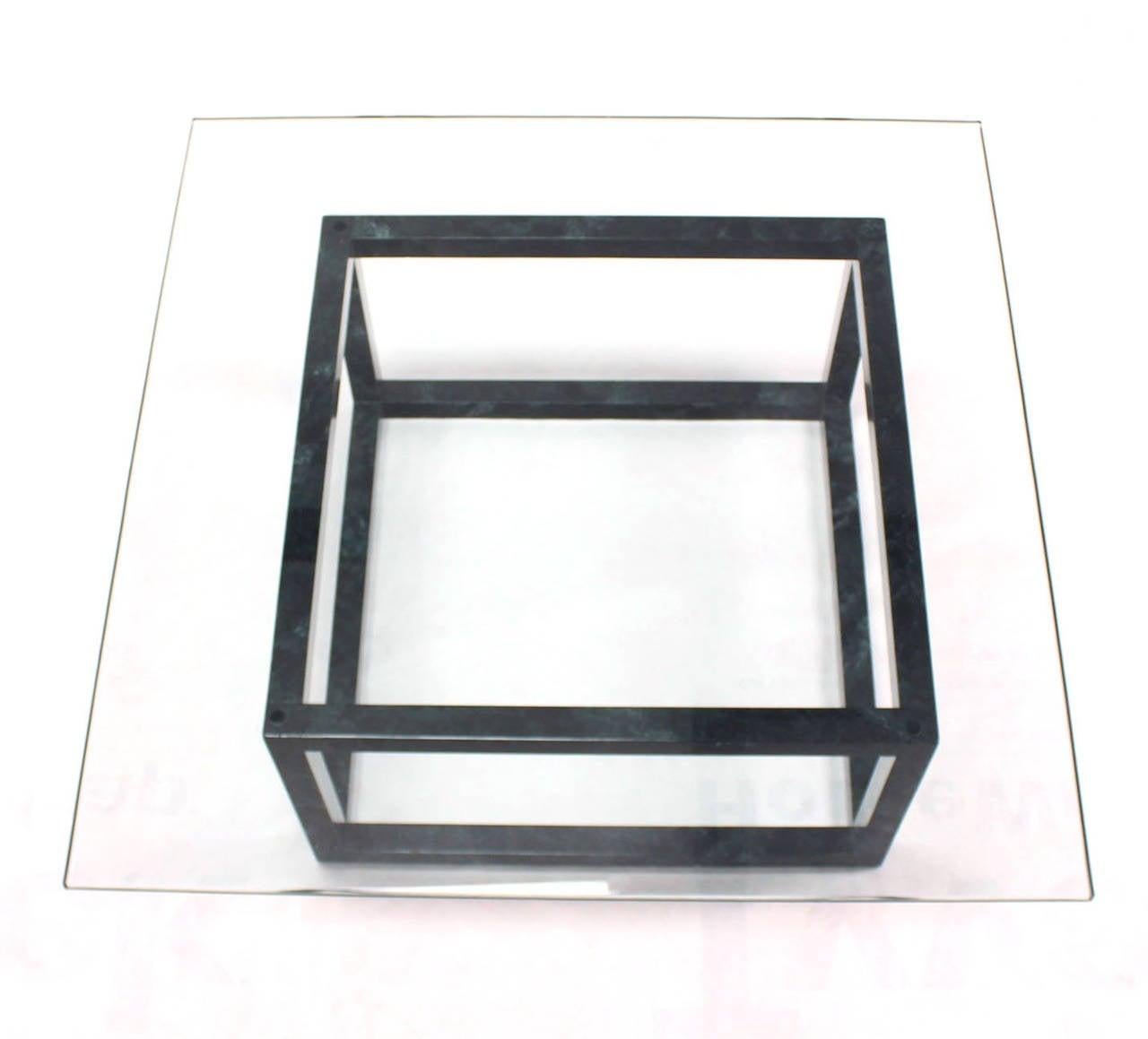 EstablishedLines Large 44" Square Mid Century Faux Finish Cube Shape Base 3/4" Glass Top Table