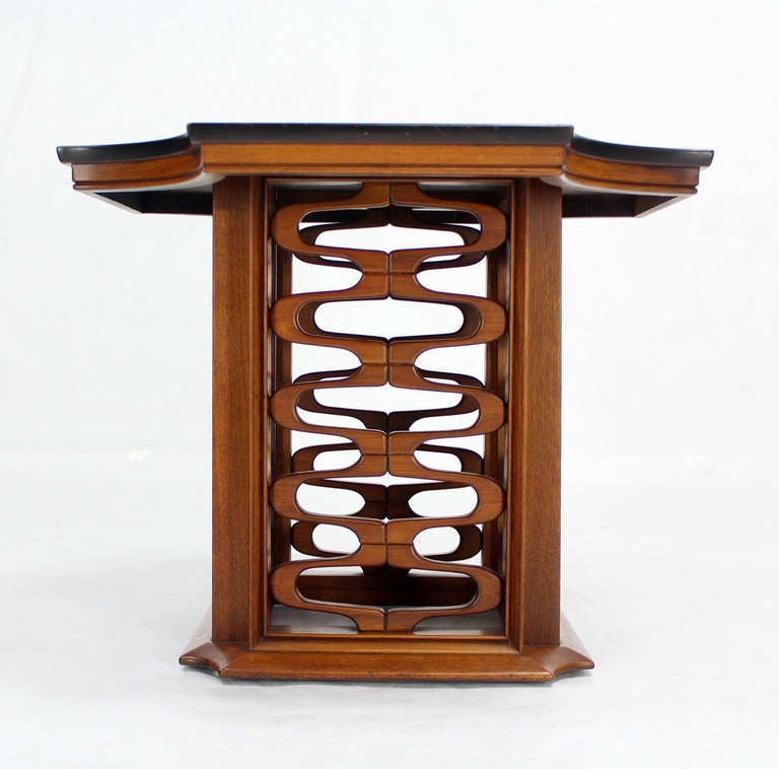 EstablishedLines Occasional Side Table Finely Carved Solid Walnut Base Figural Top Mid Century