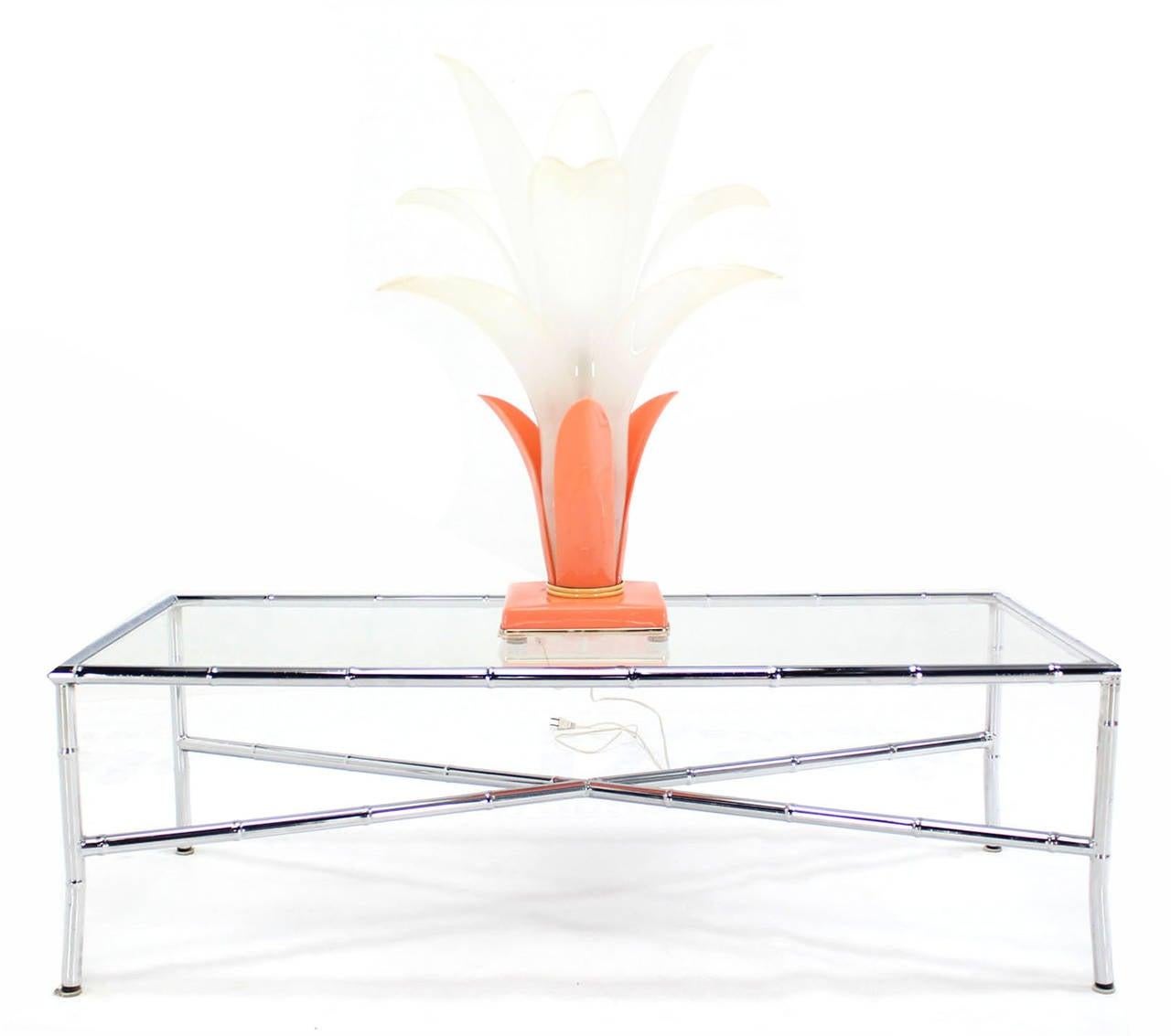 EstablishedLines 1970s Mid Century Molded Bent White Acrylic Lotus Petal Flower Table Lamp MINT!