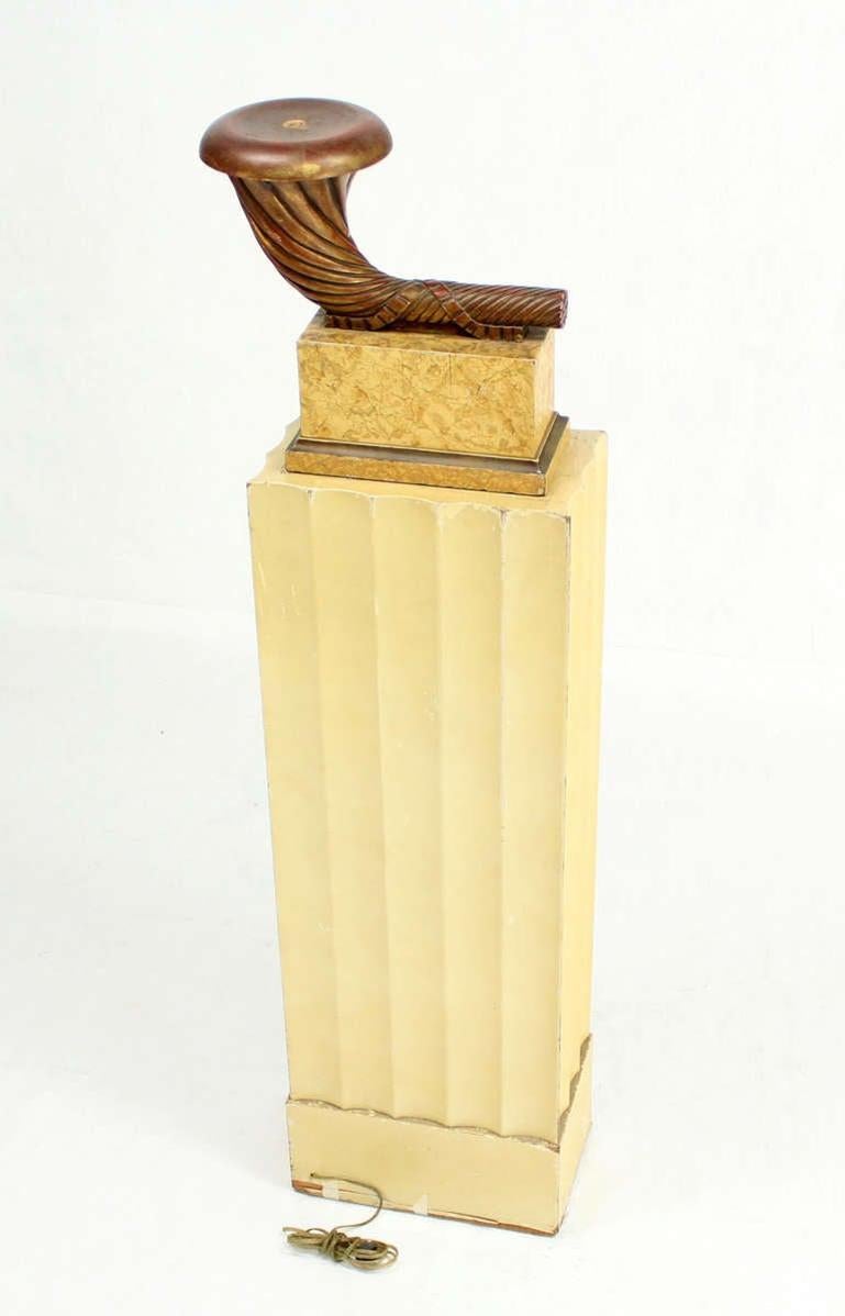 EstablishedLines Art Deco Carved Horn Shape on Scallop Woden Pedestal Floor Lamp Base