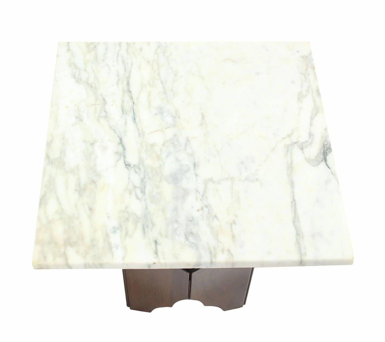 EstablishedLines Pair of Mid-Century Modern Walnut Base Square Marble Top End Side Tables MINT
