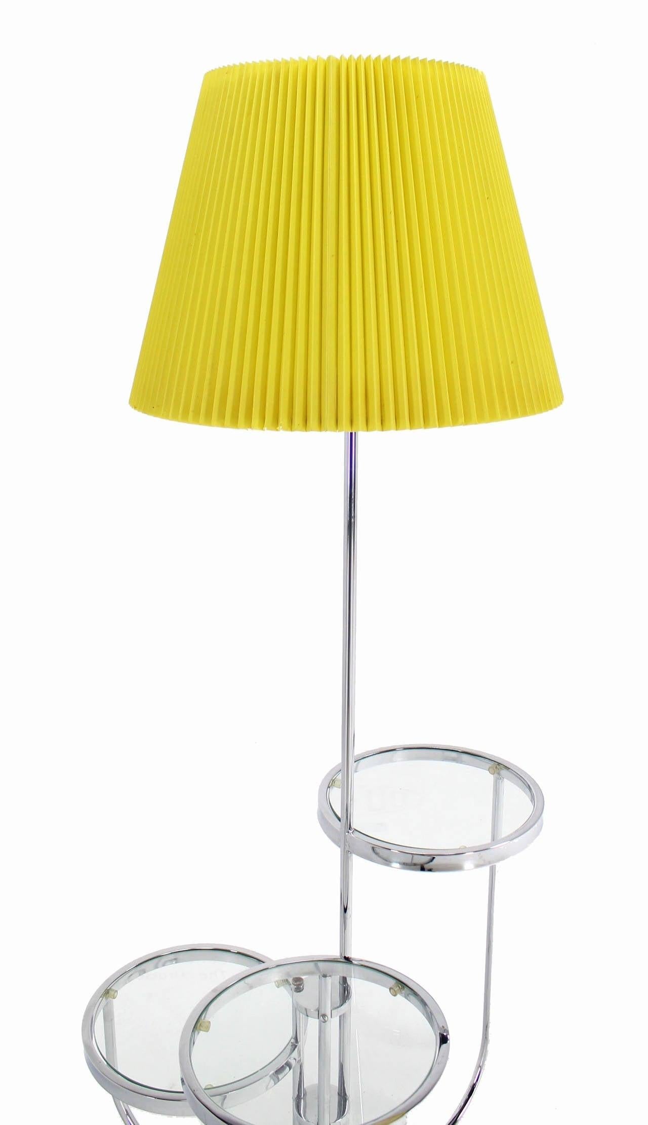 Mid Century Modern Chrome Base Floor Lamp w/ Three Circular Built Stand Tables