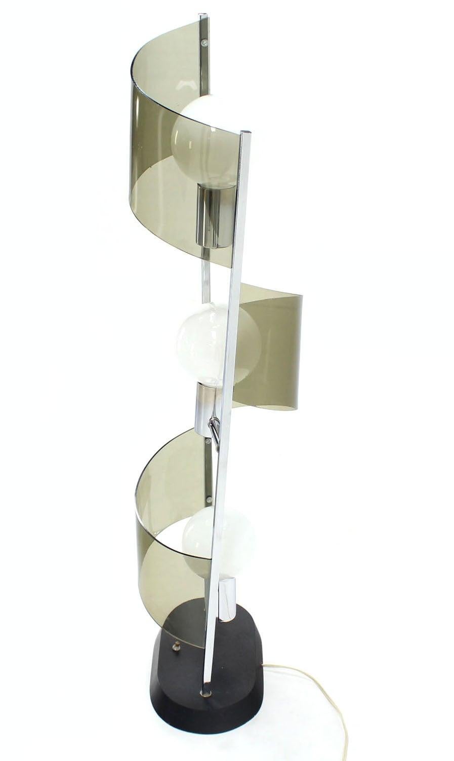 EstablishedLines Mid Century Modern Large Chrome Smoked Lucite Ribbon Shade Table Floor Lamp