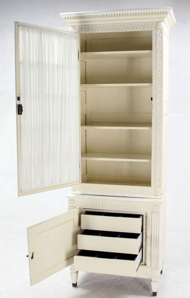 EstablishedLines Two Part Step Back Painted White Faux Finish Cupboard Green Blue Glass Vitrine