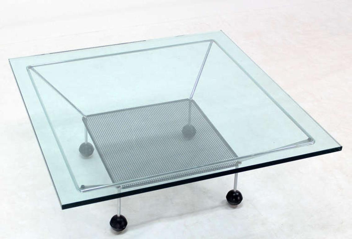 EstablishedLines Mid Century Modern Square Glass Top Coffee Table Atomic Round Ball Shape Legs