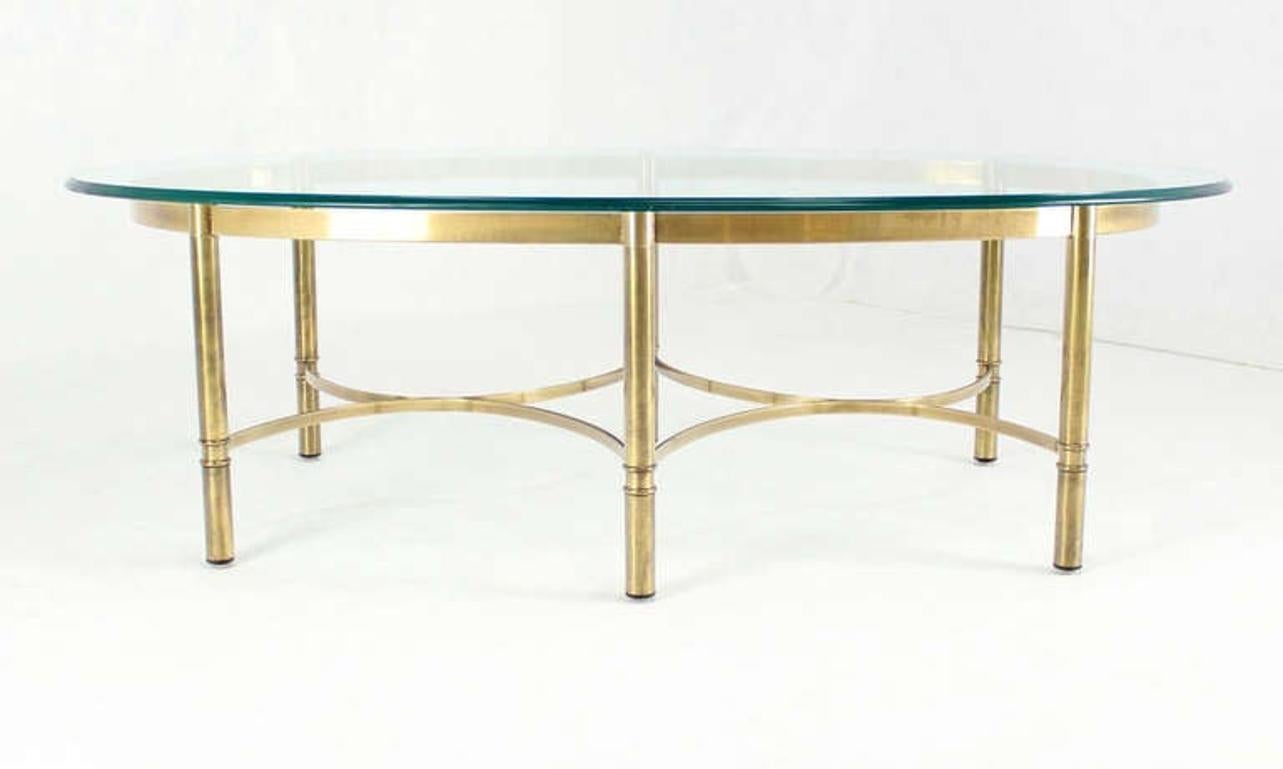 EstablishedLines Brass 6 Legged Base Glass Oval Top Mid-Century Modern Coffee Table MINT!