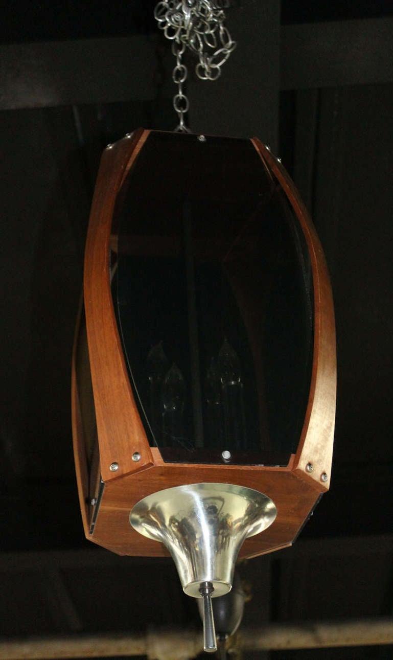 EstablishedLines Danish Mid-Century Modern Pendant Light Fixture with Teak Frame Shade MINT!