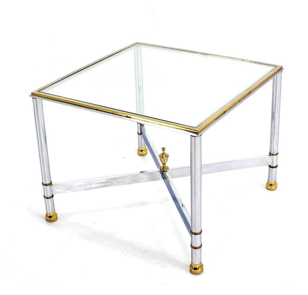 EstablishedLines Pair Mid Century Modern Square Chrome X Base End Side Coffee Tables Stands