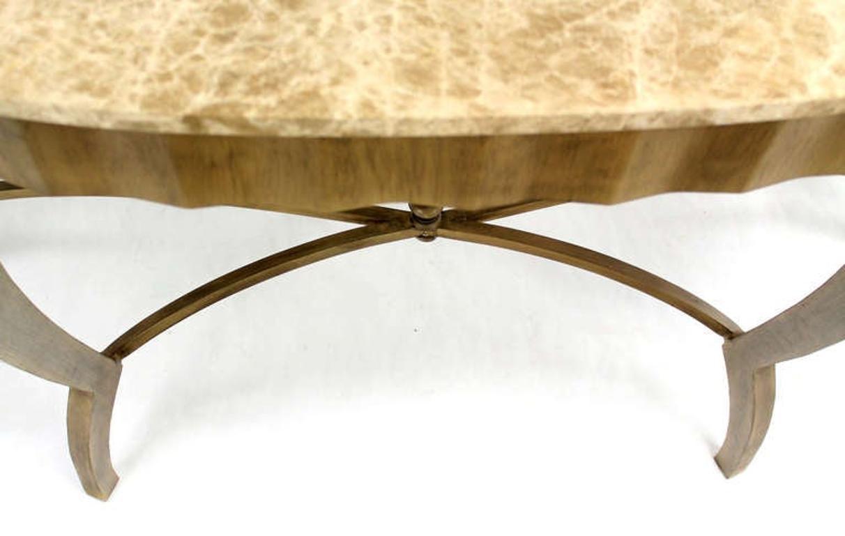 EstablishedLines Large Art Deco Silver Leaf Metal Forged Marble-Top Demilune Console Table MINT!