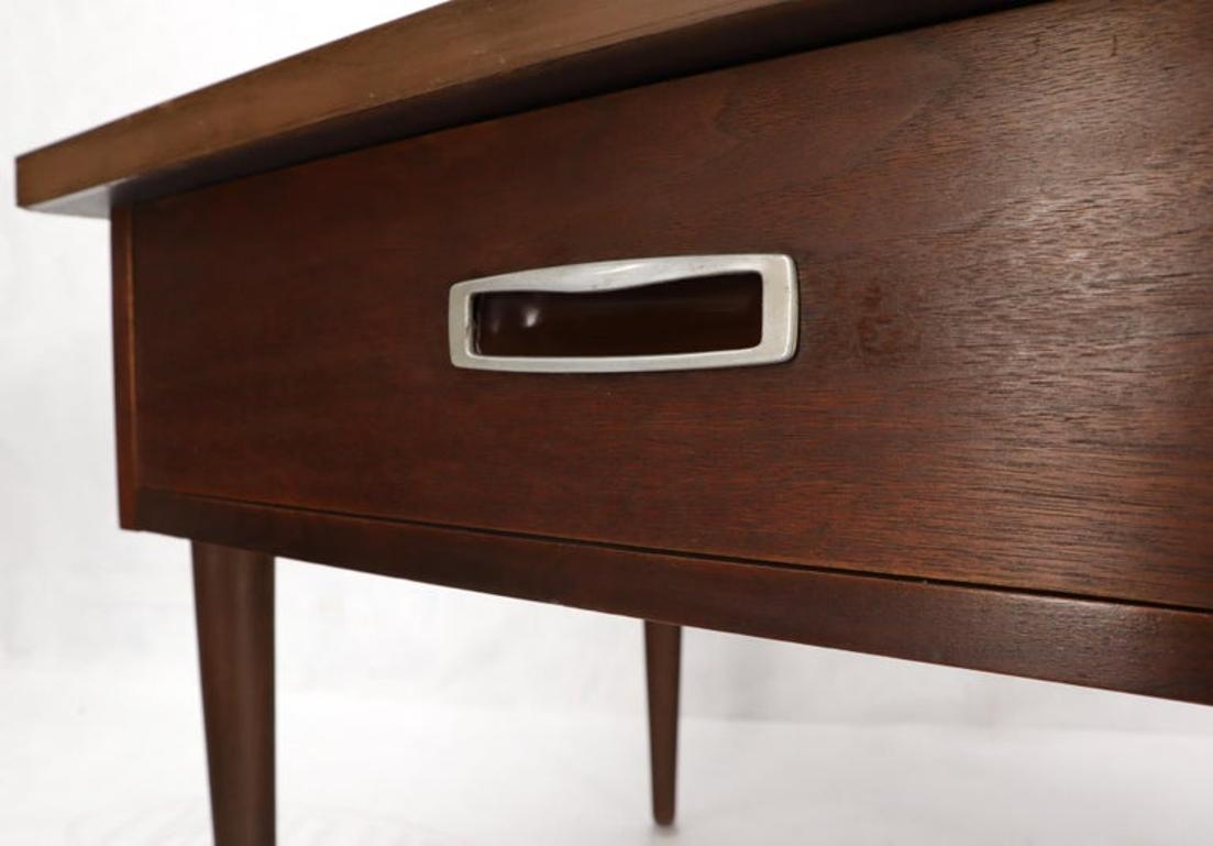 Pair of Walnut One-Drawer Side End Tables with Laminated Tops Tapered Legs