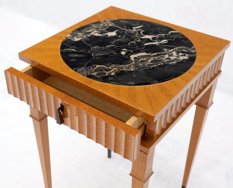 Square Round Black Marble Insert Top One Drawer Lamp Accent Table Stand