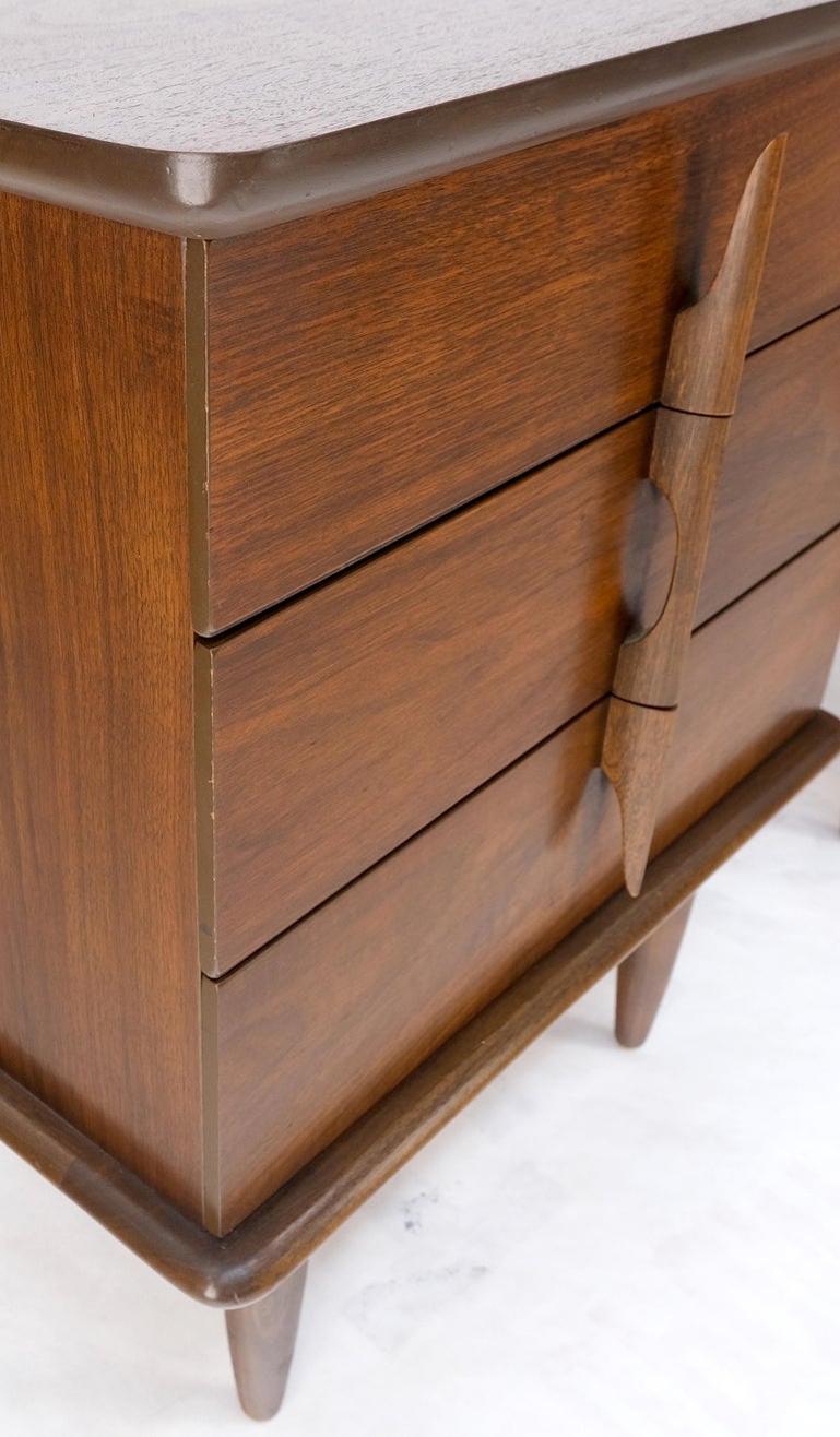Pair Walnut Mid Century 3 Drawers Sculptural Night Stands End Tables Mint!