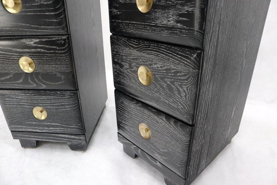 Pair of Three-Drawer Ceruised Oak Nightstands End Tables