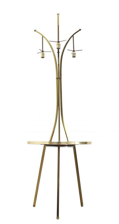 Brass Tri Leg Tripod Base Round Side Table Floor Lamp