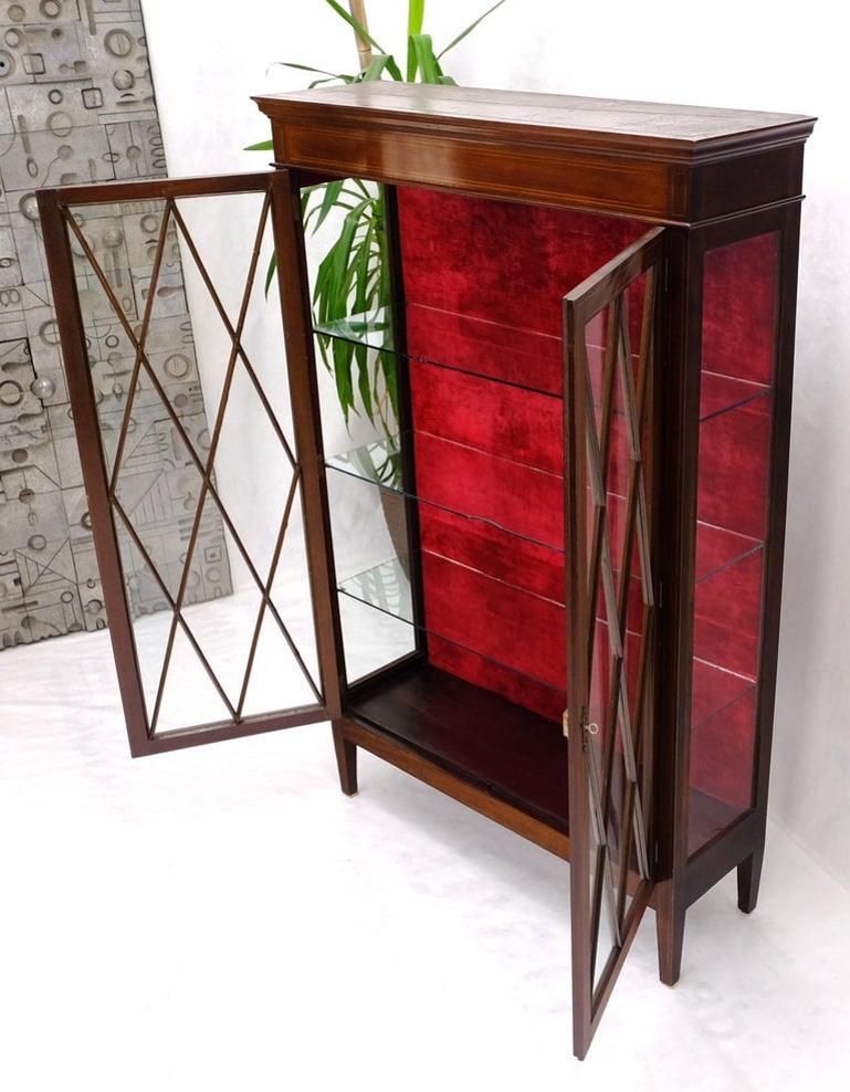 Individual Glass Pane Double Doors Pencil Inlay Flame Mahogany Show Case