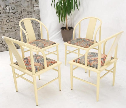 Asian Inspired Barrel Back White to Beige Lacquer Dining Chairs Mid Century Mint