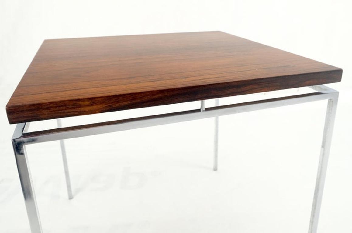 Floating Rosewood Top Chrome Stainless Base Square Side End Coffee Table Mint