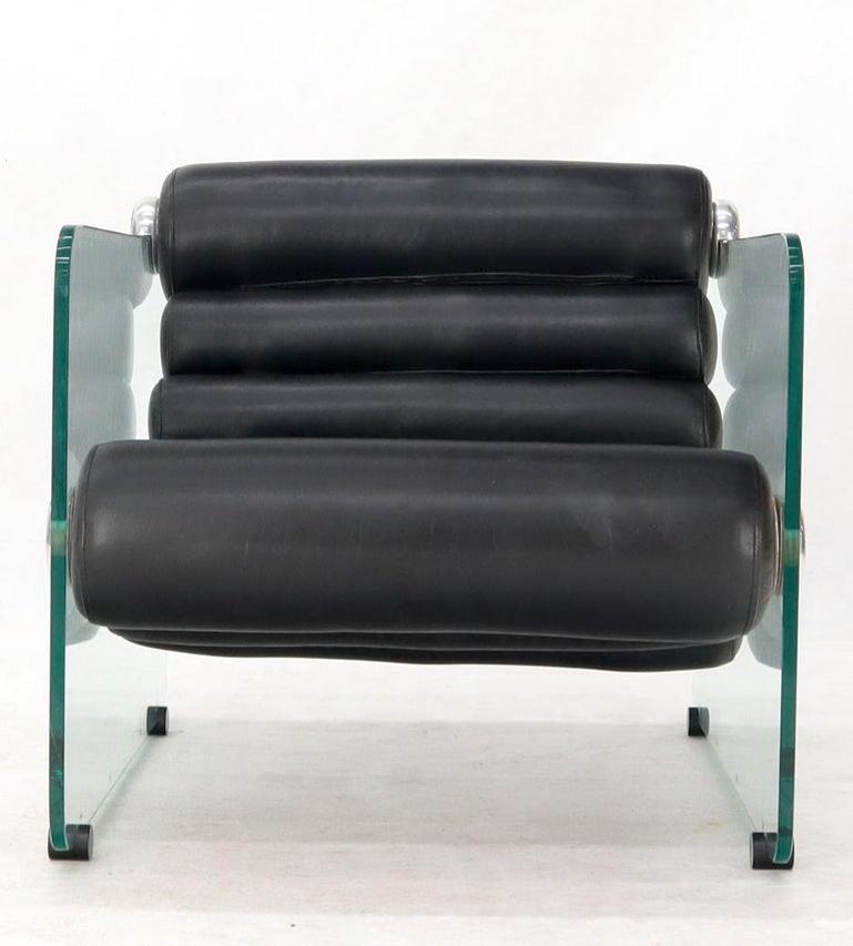 Fabio Lenci Hyaline Chair Lounge Glass Black Leather, 1974