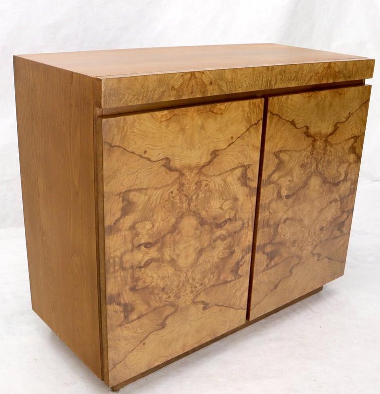Lane Burl Wood Two-Door Pull Out Laminated Serving Tray Credenza Liquor Cabinet
