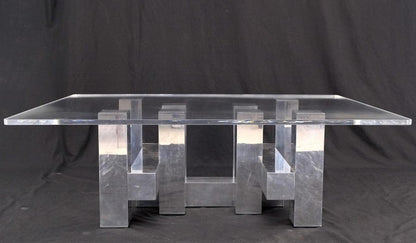 Cityscape Aluminum Base Lucite Rectangle Top Rounded Corners Coffee Table