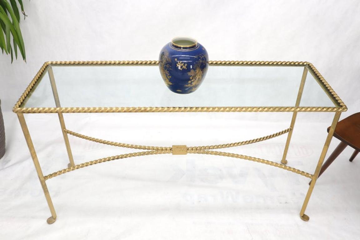 Twisted Rope Forged Gold Finish Glass Top Console Table